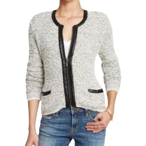 Joie Women's Jacolyn B Chalk and Caviar Genuine Leather Trim Jacket Size XS